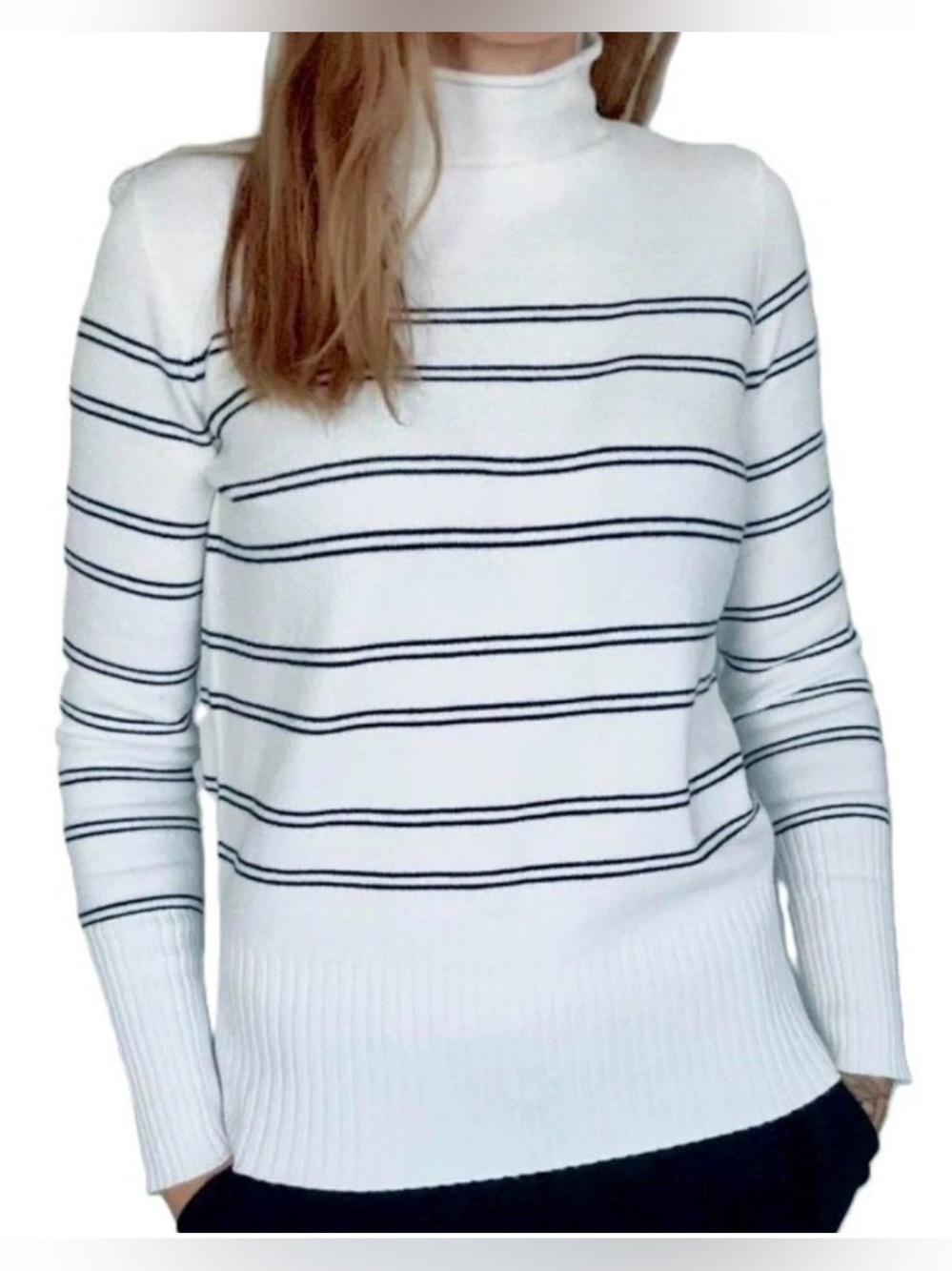 French Connection Winter White/Black Stripe Sweater Mock Neck NWT Women’s XL